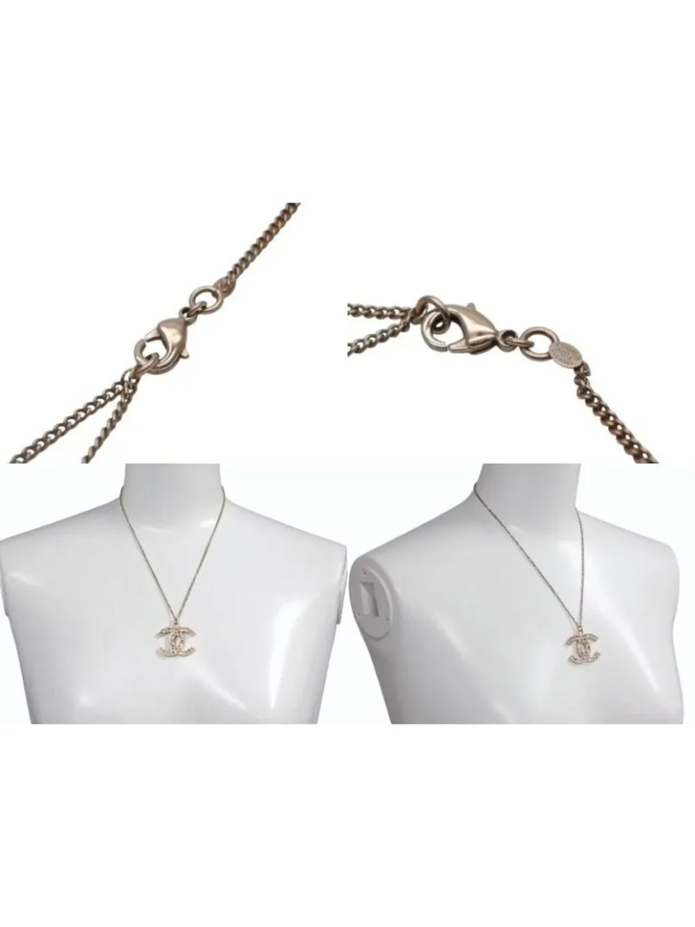 Chanel CC Logo Stone Necklace Metal Multicolor Gold